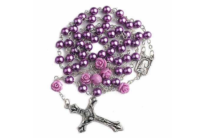 corona del rosario con perle viola