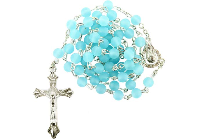 corona del rosario con grani celesti